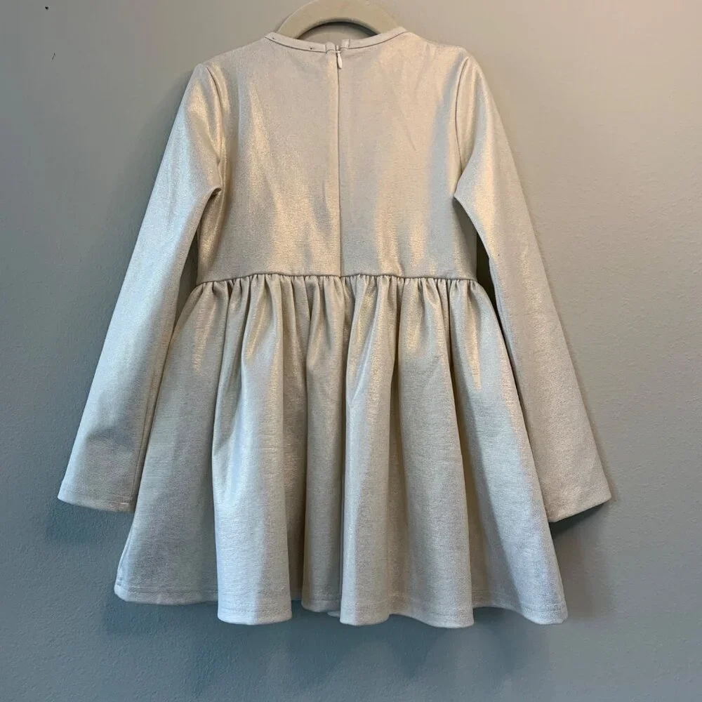 BARDOT JUNIOR Shimmer Party Dress Girls 6 NEW Big Bow Wool Blend Gold Cream NWT - Picture 2 of 9